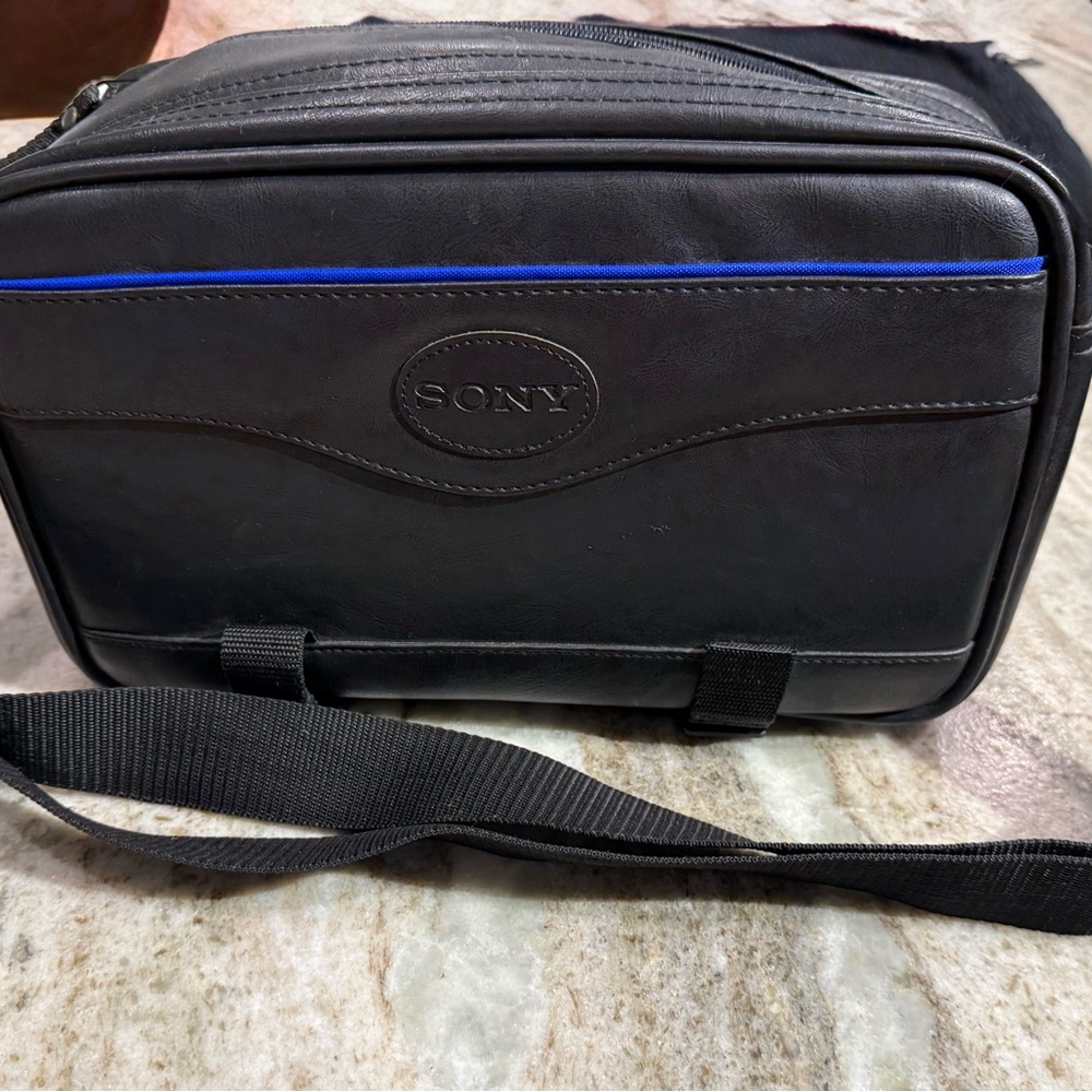 Vintage Sony Black Camera/Accessory Shoulder Bag with Blue Trim